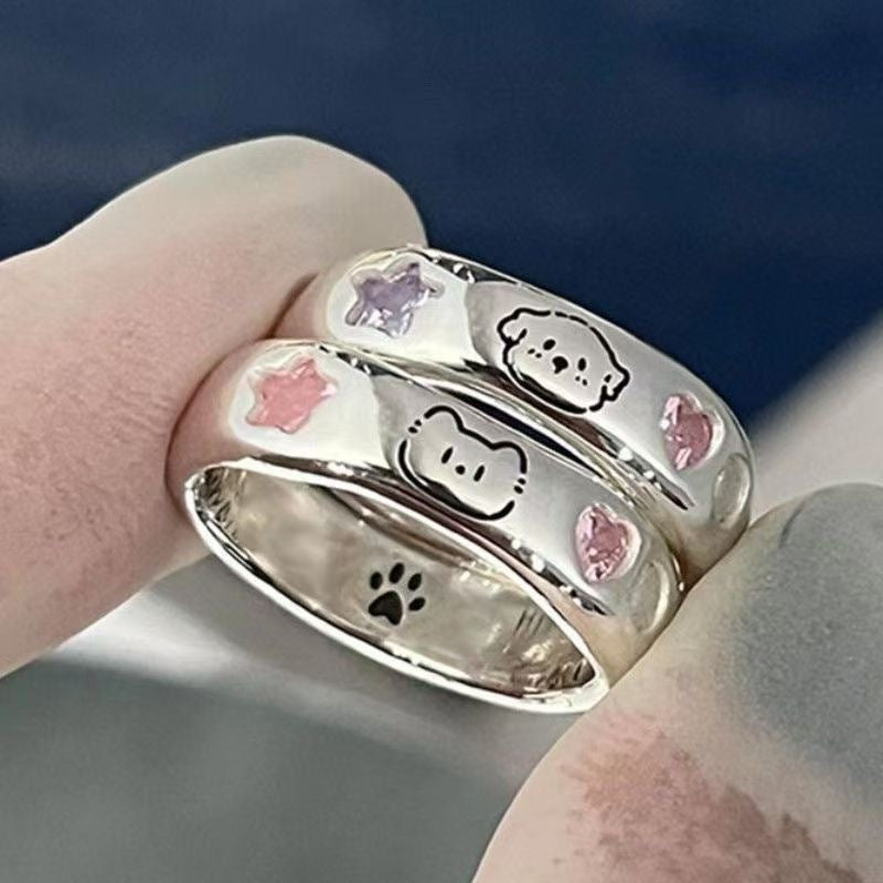 Wholesale Zinc Alloy Cat and Dog Couple Rings - Cute Animal Design Jewelry Accessory for Everyday Wear