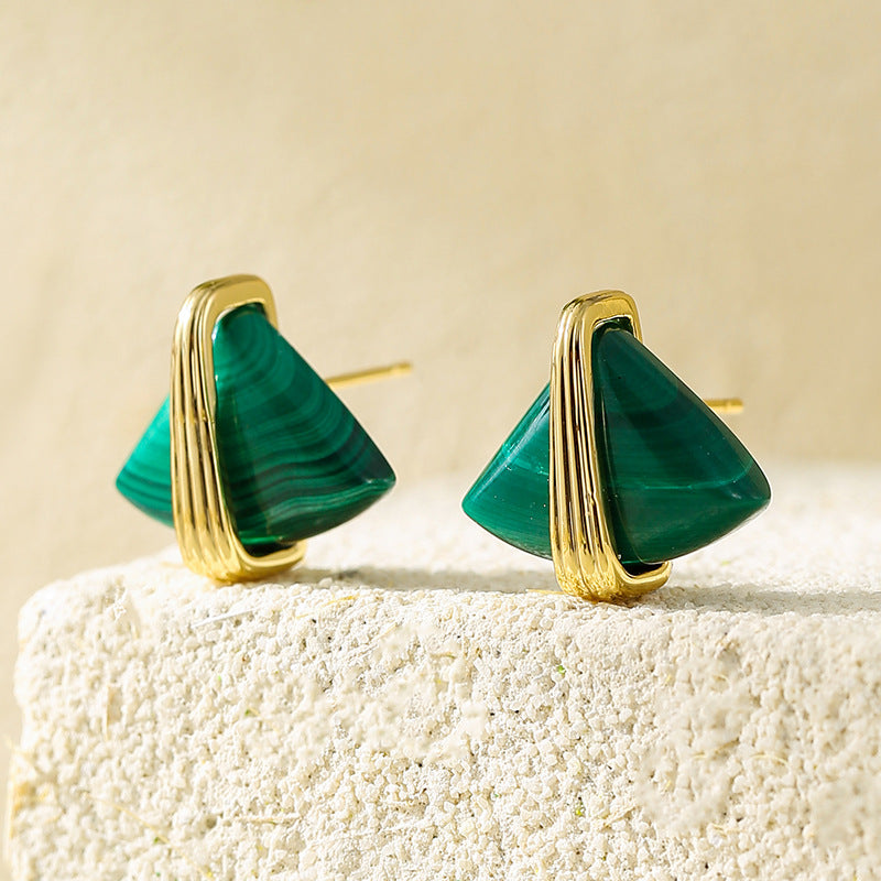 Wholesale Natural malachite four-leaf clover earrings