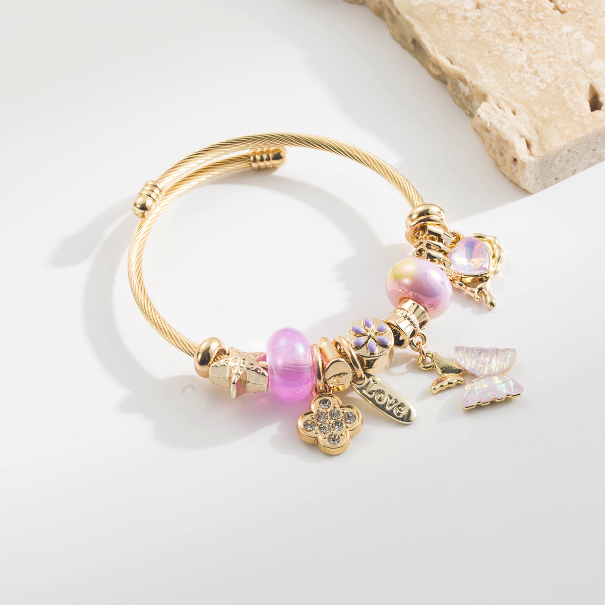 Wholesale Alloy Crystal Pendant Bracelet Four Leaf Clover Butterfly Heart LOVE Charms Everyday Jewelry