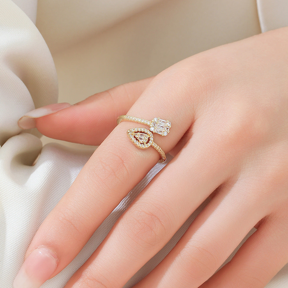 Wholesale Adjustable Drop Zircon Ring Gold Electroplated Stylish Fashion Jewelry For Everyday Wear And Boutique Resale