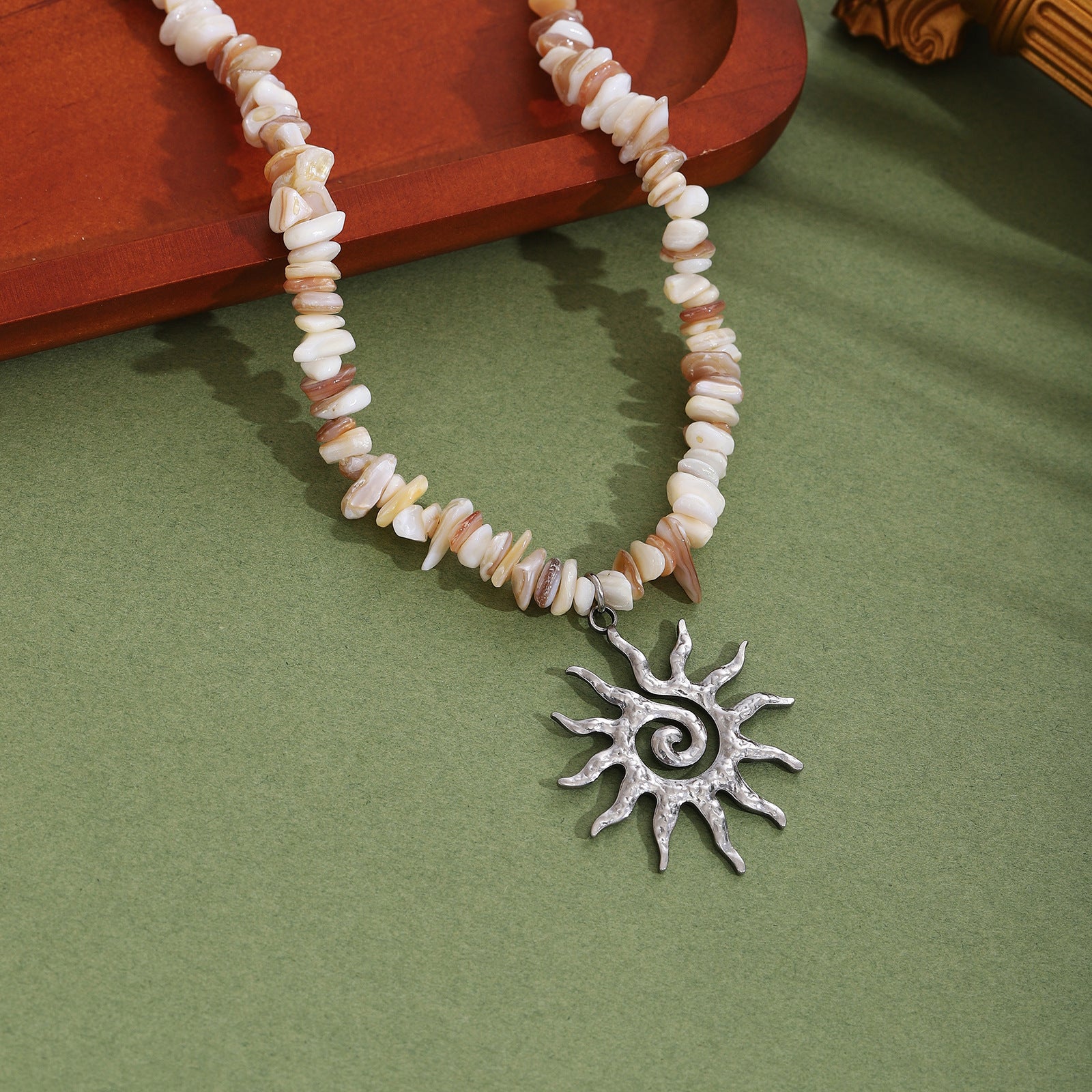 Wholesale Bohemian Style Summer Flame Sun Pendant Irregular Gravel Necklace