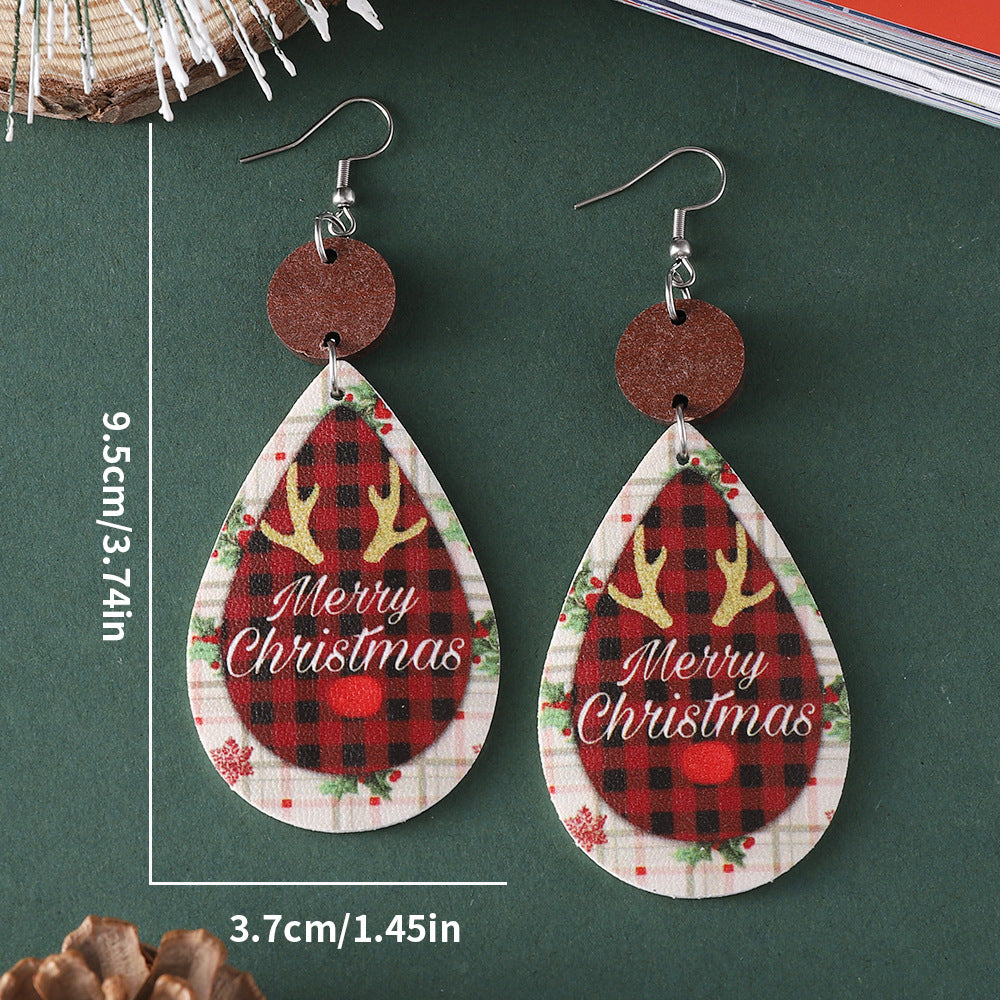 Wholesale Christmas Plaid Elk Snowman Water Drop ing Pendant Earrings