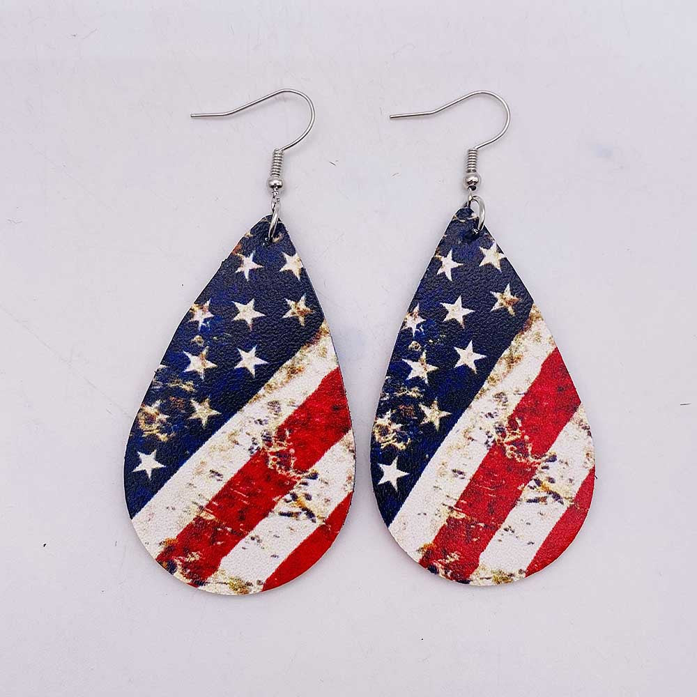 Wholesale Red  Blue and White Teardrop  Leather Western-Style Stud Earrings