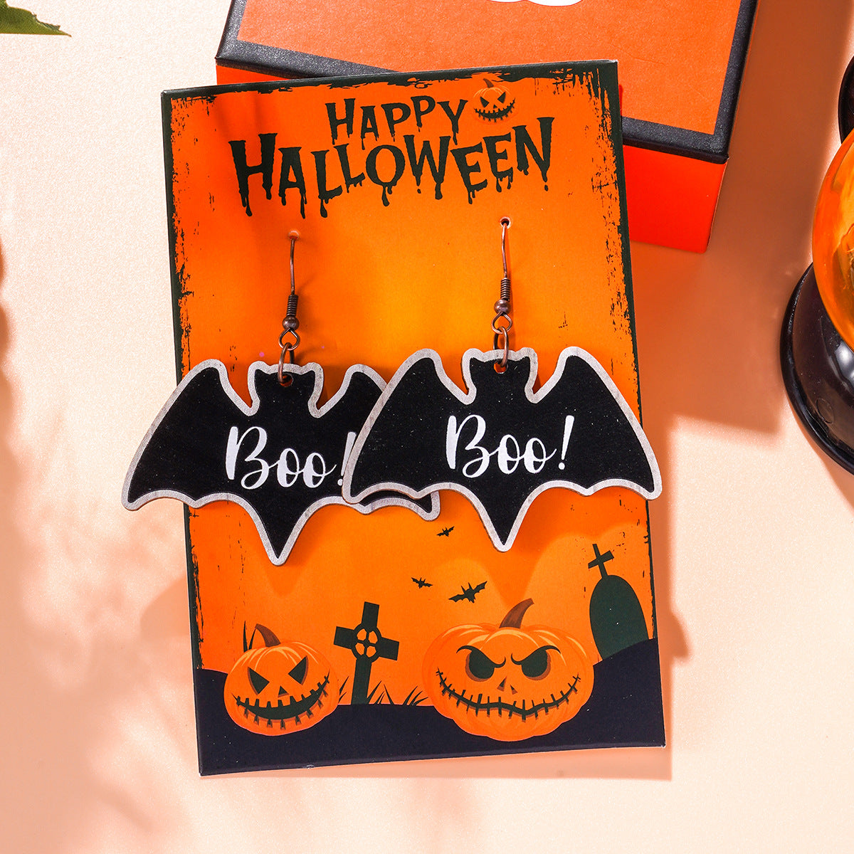 Wholesale Halloween Cartoon Bat Ghost Pumpkin Wood Earrings ACC-ES-Ditong001