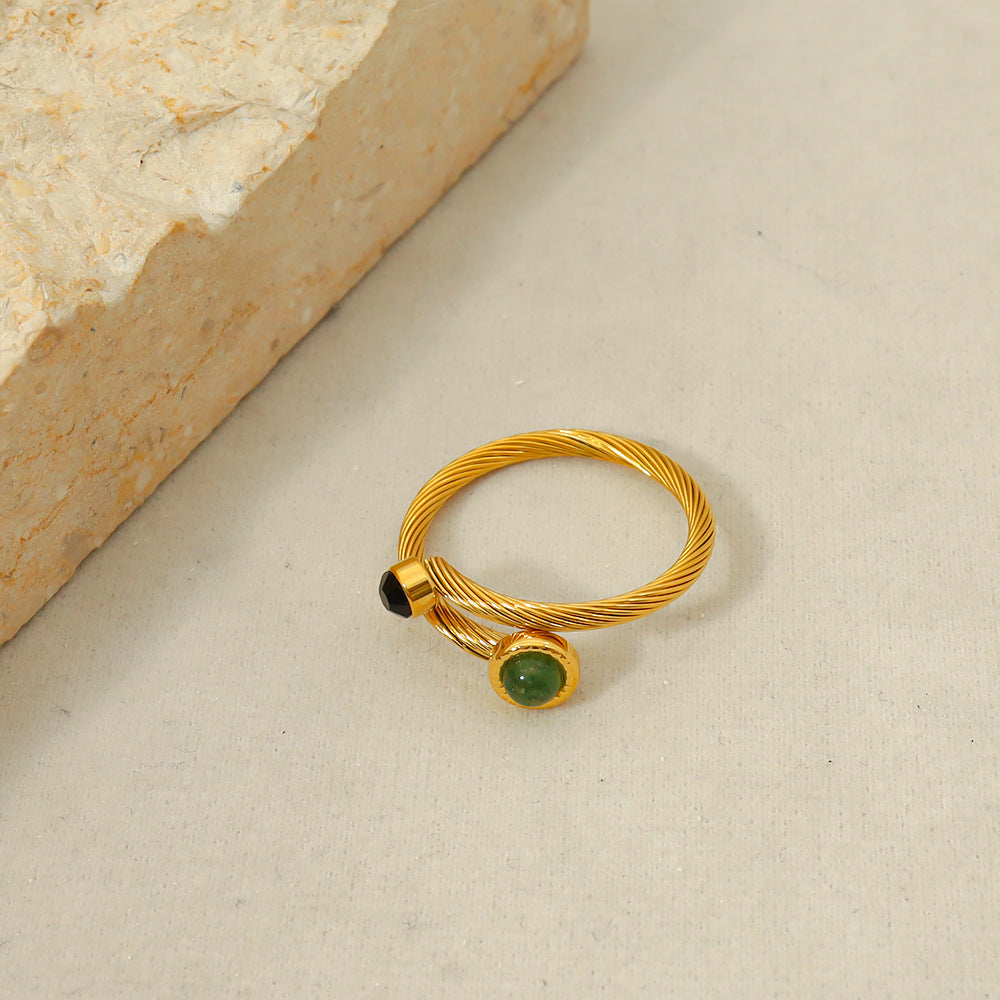 Wholesale natural stone steel wire titanium steel ring plated 18K real gold Fashion open ring