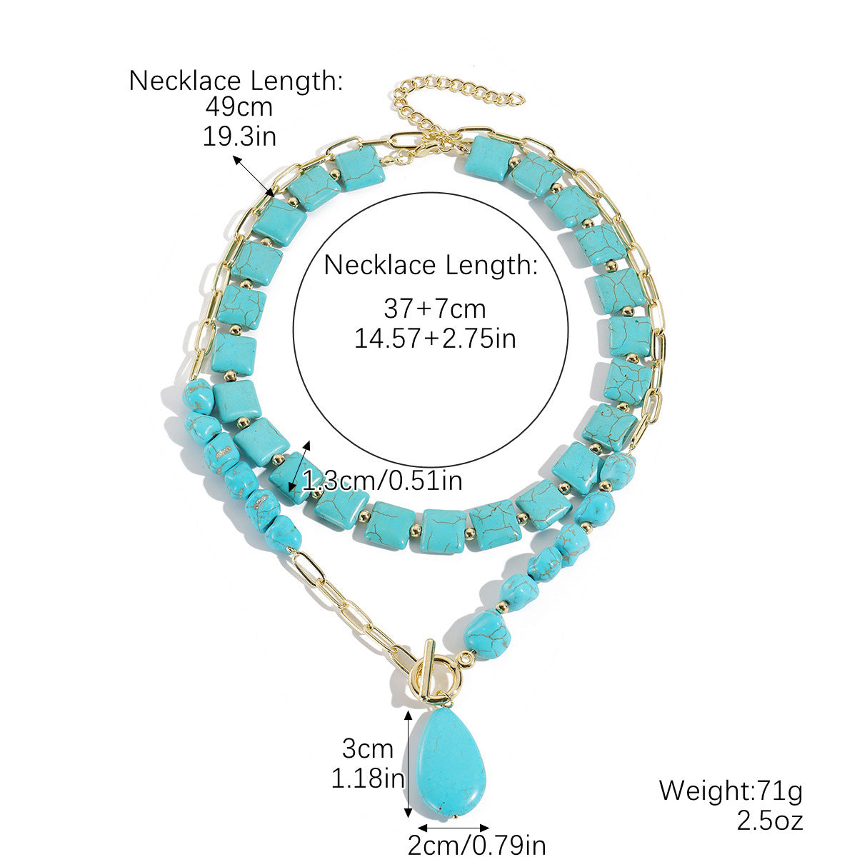 Wholesale Natural Turquoise Beaded Bohemian Ethnic Style Double-Layer Necklace