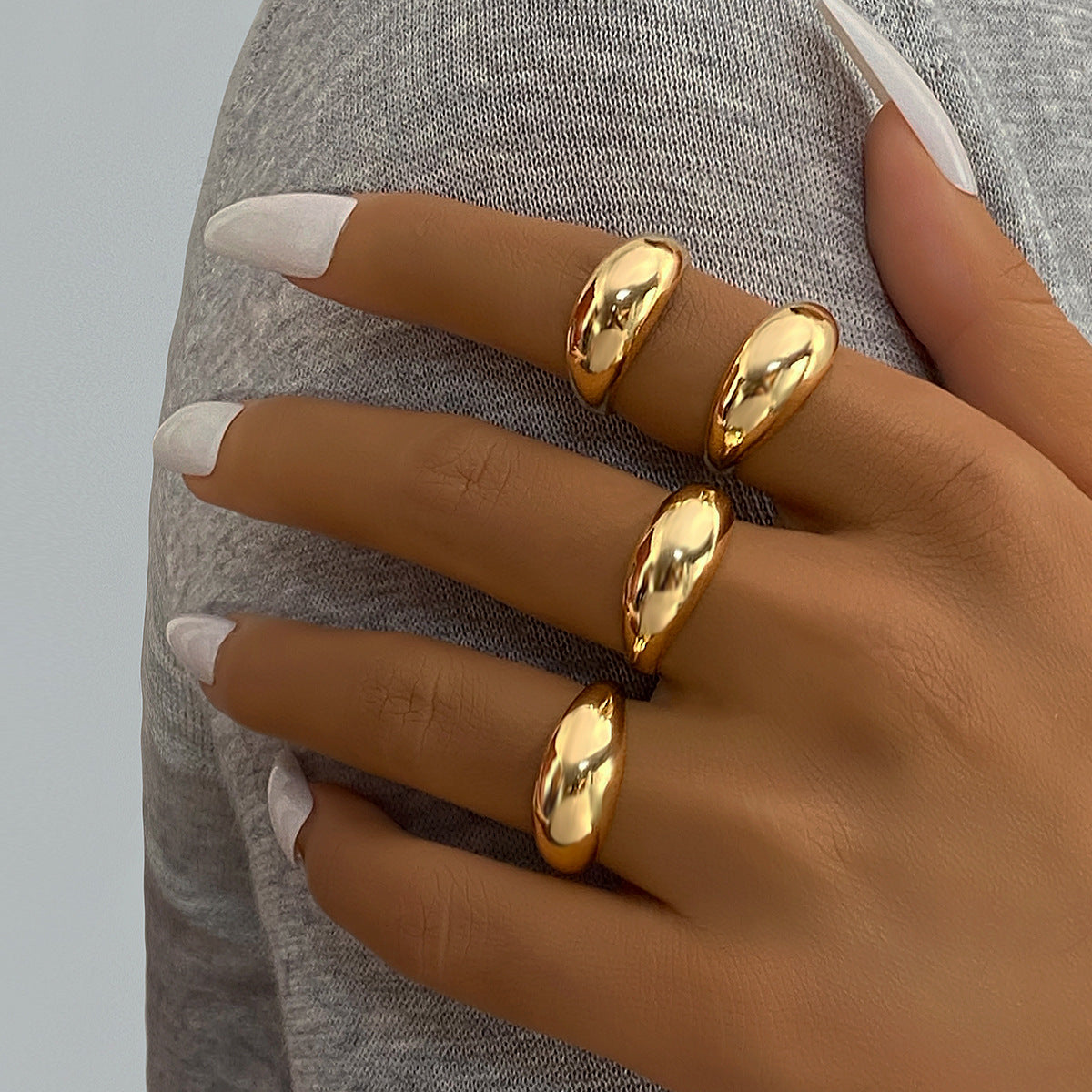 Wholesale geometric UV plating material oval ring 4-piece set of irregular smooth opening ring