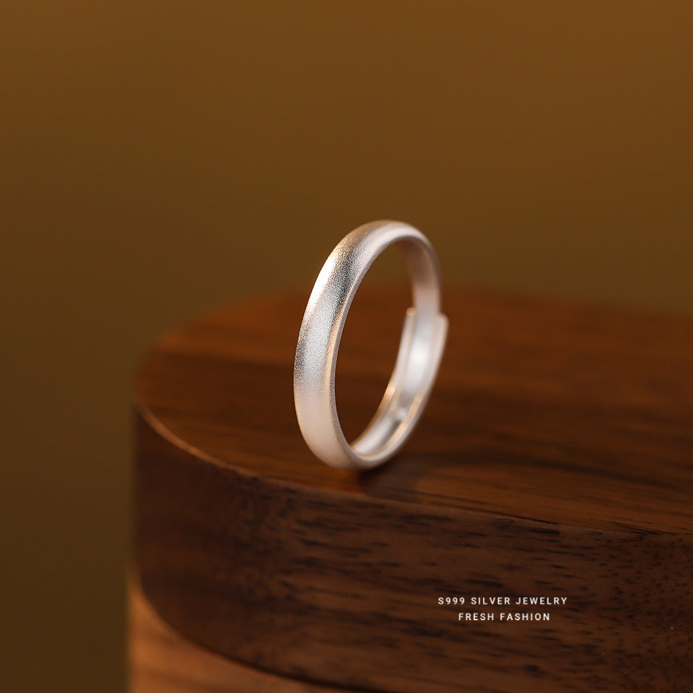 Wholesale S999 pure silver simple sand surface couple ring