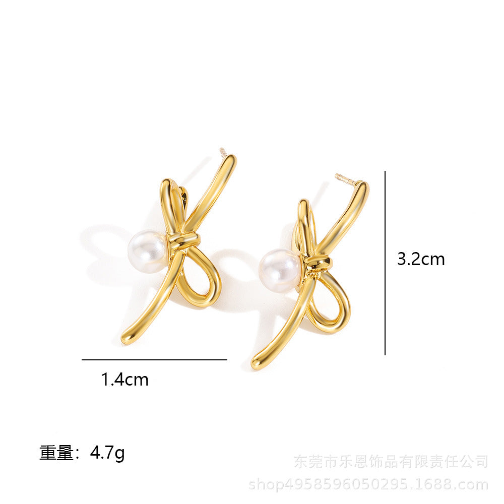 Wholesale Stainless Steel Bow Earrings Floral and Leaf Design Fashion Accessory Boutique Resale