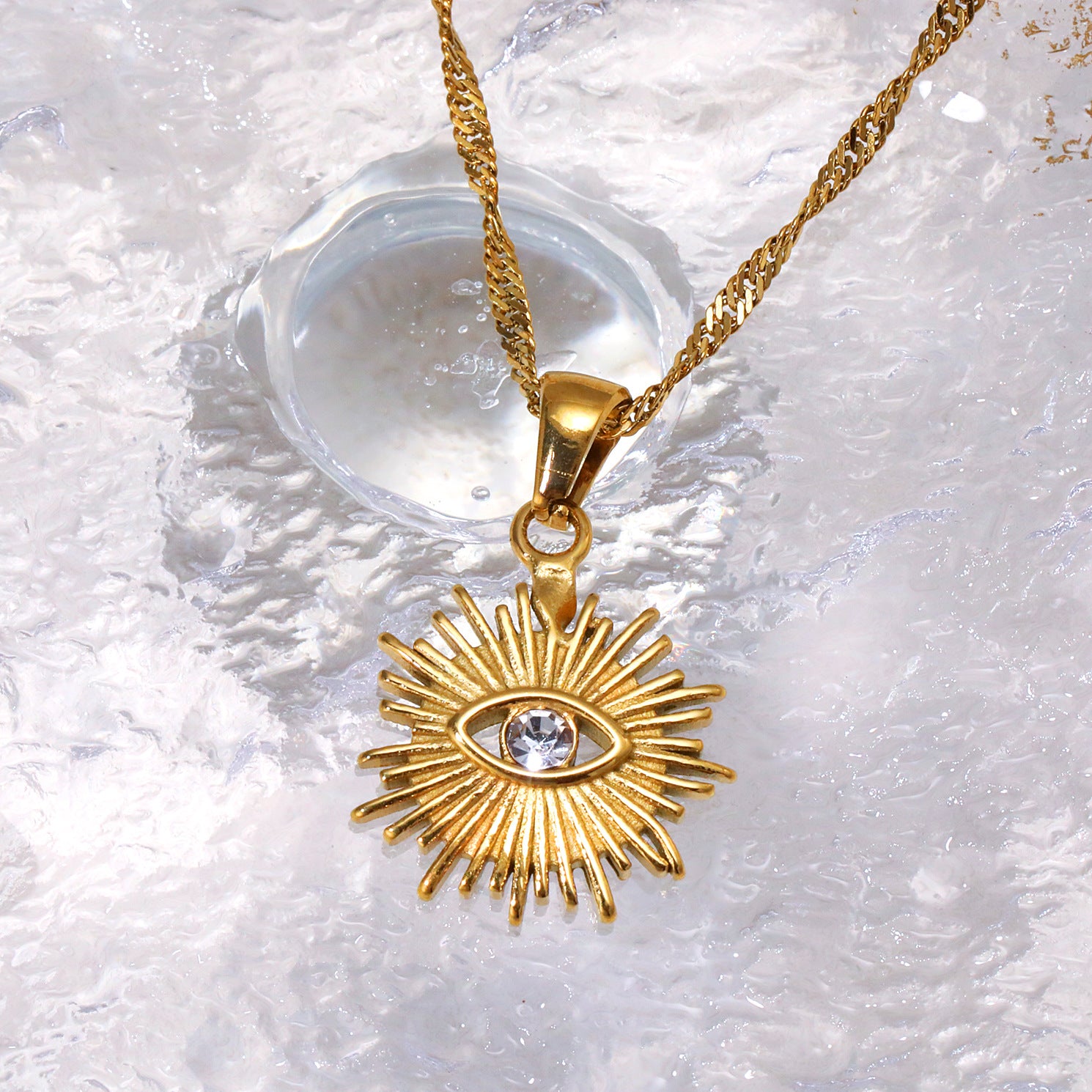 Wholesale Vintage Stainless Steel  Plated 18K Gold Devil's Eye Water Wave Chain