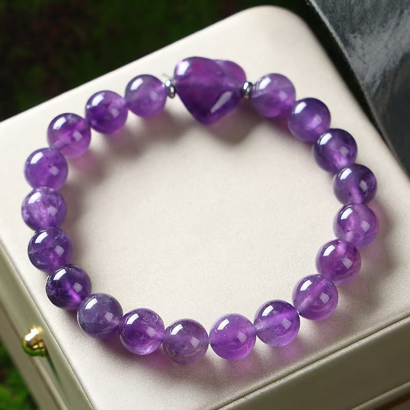 Wholesale Trendy Natural Stone Heart Shaped Bracelet Tiger Eye Amethyst Lapis Lazuli Obsidian Beaded Unisex Gift