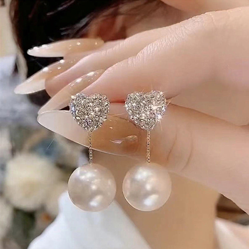 Wholesale One Pair of Pearl and Diamond Heart Earrings ACC-ES-HaoWen011