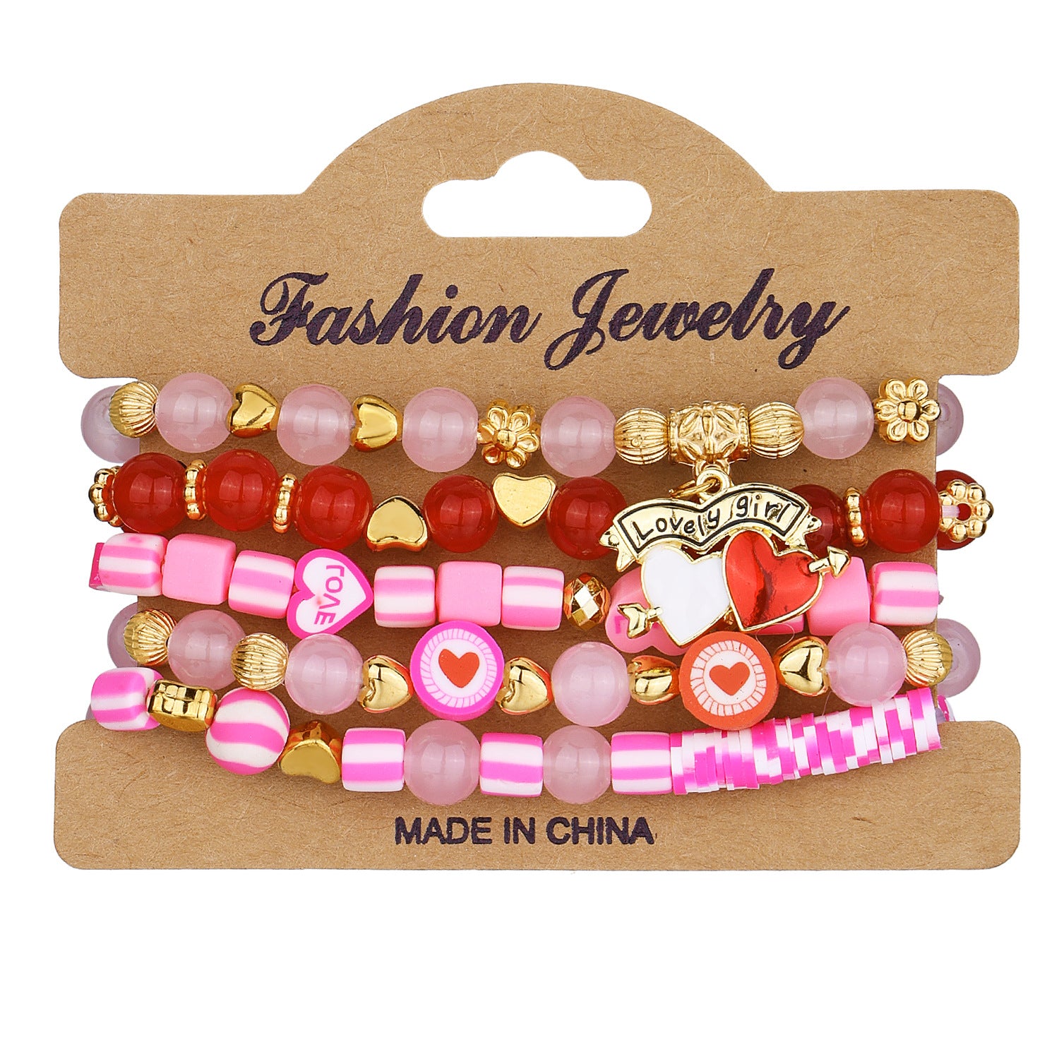 Wholesale LOVE Heart Shaped Polymer Clay Bead Bracelet Multi Layer Stretch Elastic Valentine S Day Gift Chic Jewelry Accessory For Boutique Resale