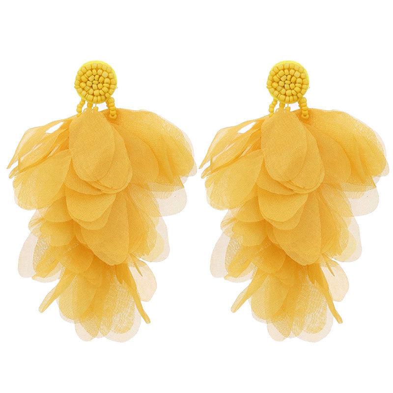 Wholesale  handmade fabric flower tassel earrings