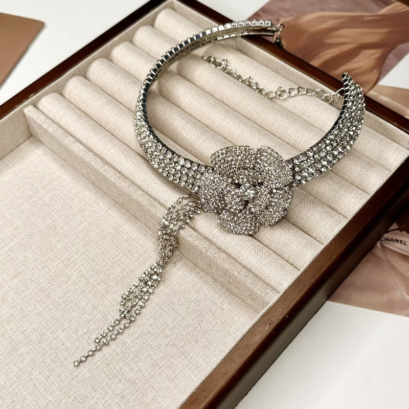 Wholesale  Diamond Flower Tassel Collar  Necklace