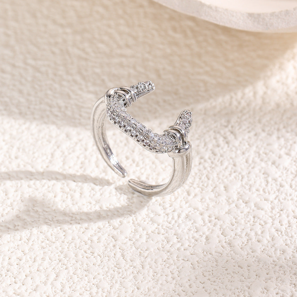 Wholesale Geometric moon-shaped copper-plated 18k zircon versatile horseshoe ring