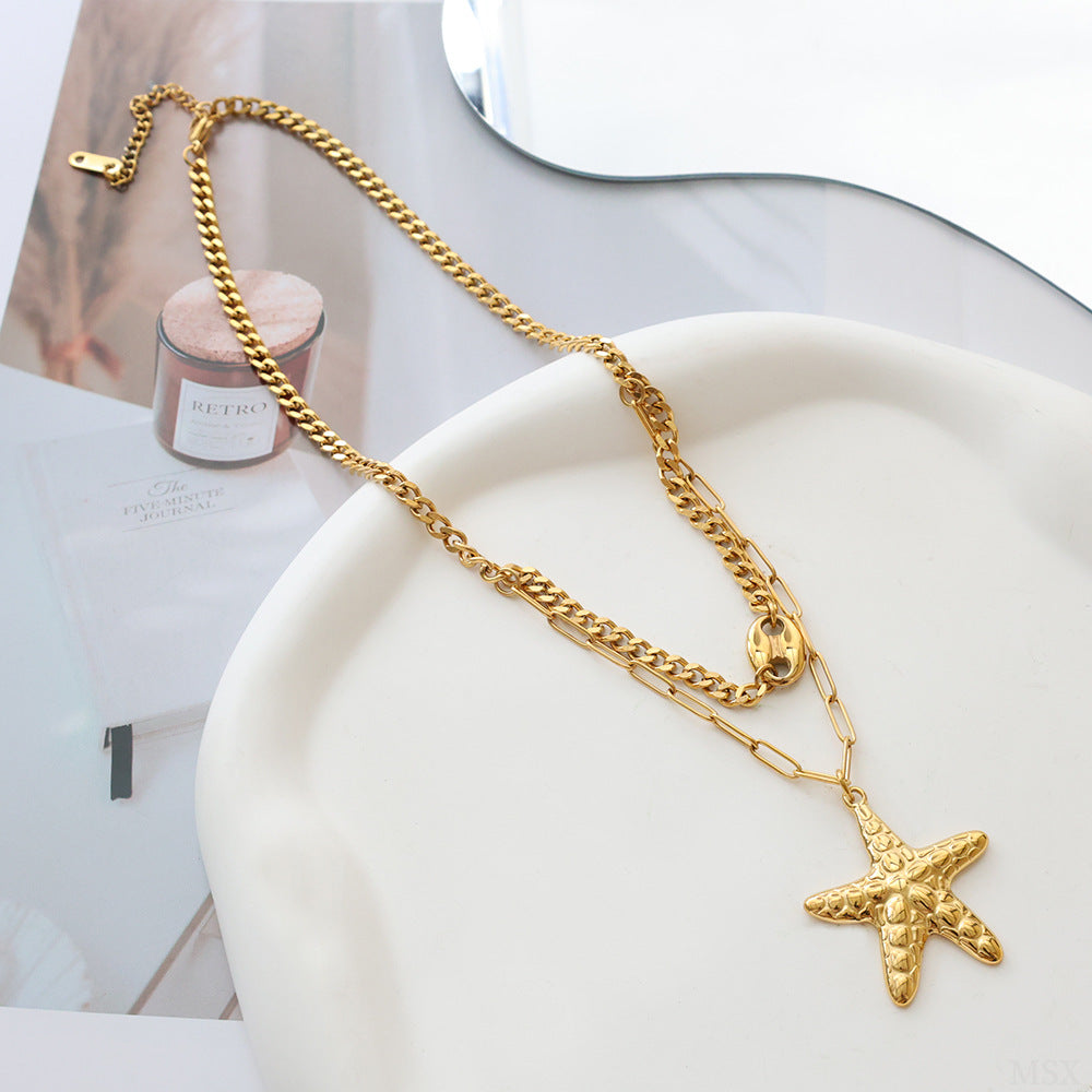 Wholesale Steel Titanium Starfish Pendant Necklace