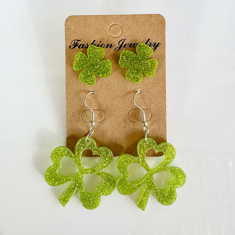 Wholesale Acrylic St.  Patrick' s Day Four-Leaf Clover and Three-Leaf Clover Earring Set