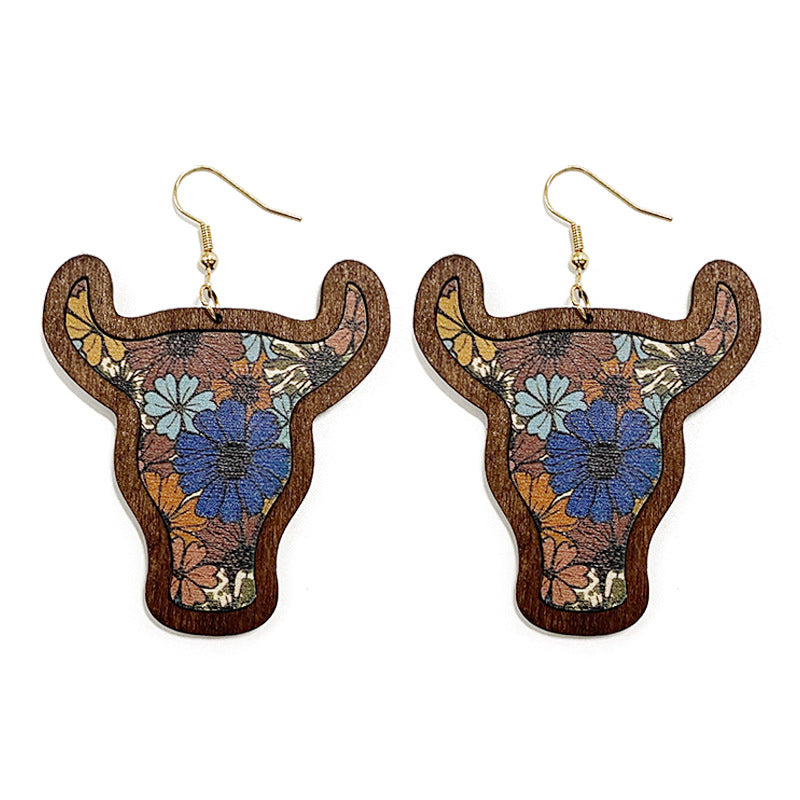 Wholesale Western Cowboy Earrings Aztec Pattern Flower Inlaid Fungus Pendant Earrings