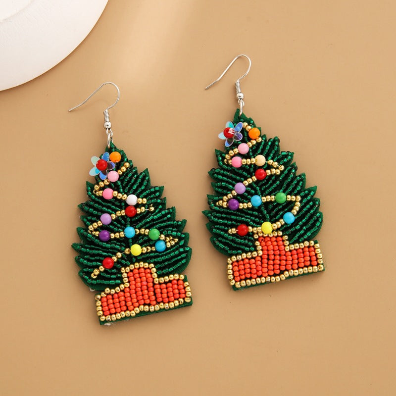 Wholesale Christmas fabric rice bead earrings