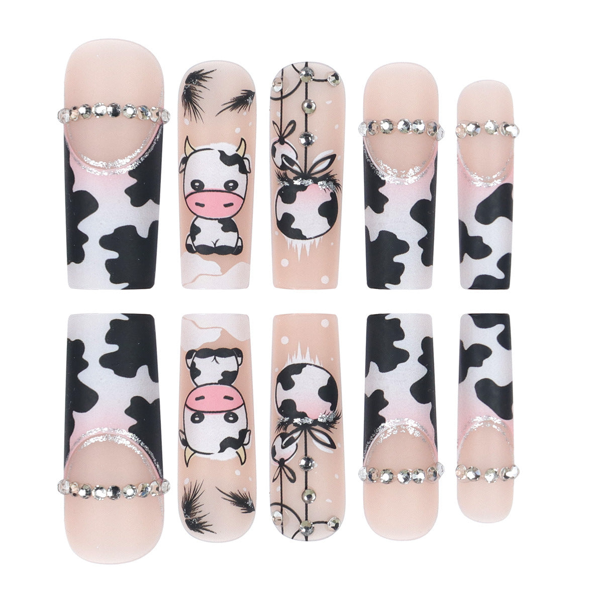 Wholesale 24 Pieces/box Cartoon Cow Press-on Nails Kits Nail Stickers ACC-NS-Shangh001