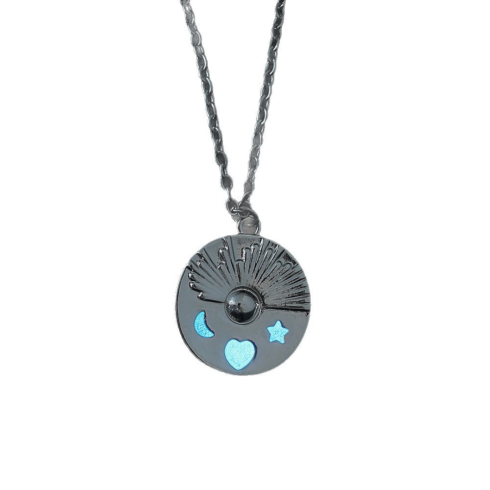 Wholesale  retro round star moon love oil drop luminous pendant necklace