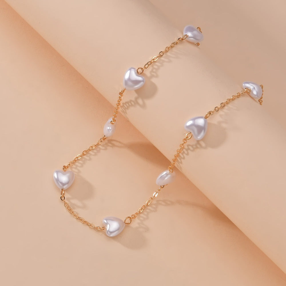 Wholesale fashion heart-shaped pearl  alloy stitching necklace