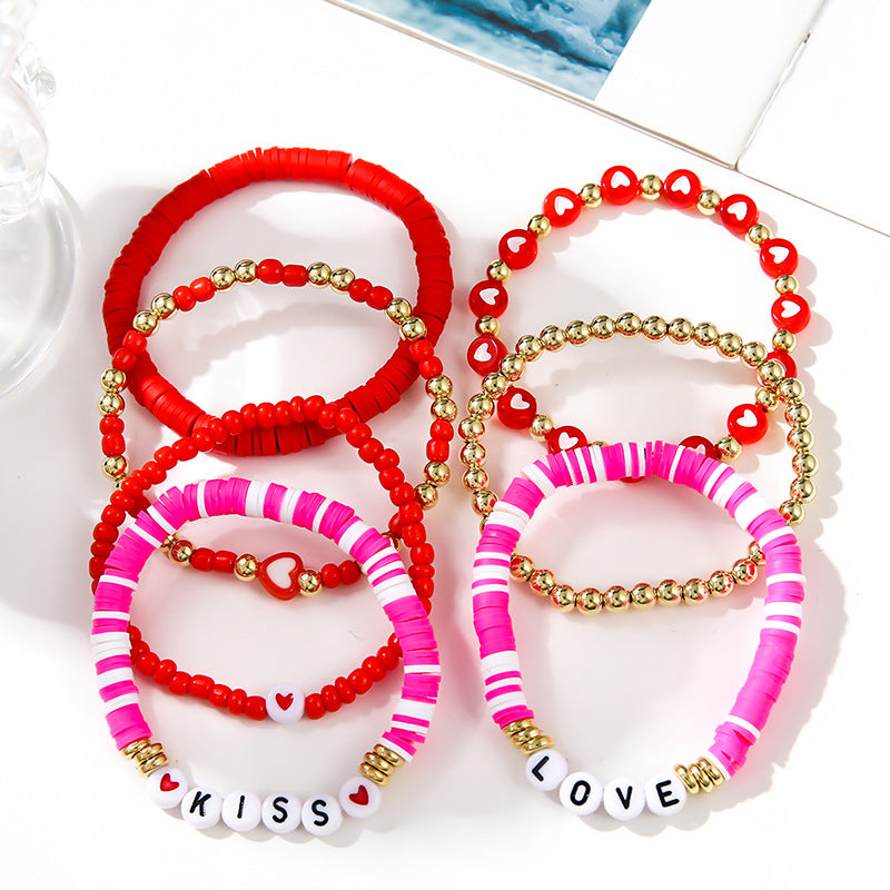 Wholesale Lucky Love Fashion Multi-color Soft Pottery Valentine's Day Bracelet