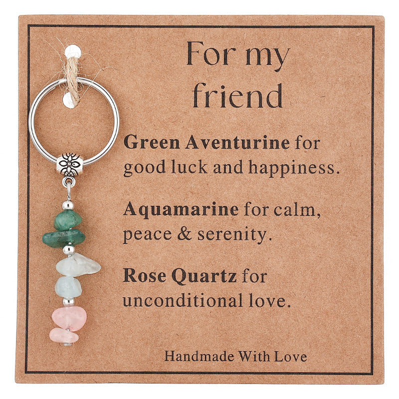 Wholesale  Stone Beaded Keychain Citrine Moonstone Gravel Combination Stainless Steel Bead Key Chain