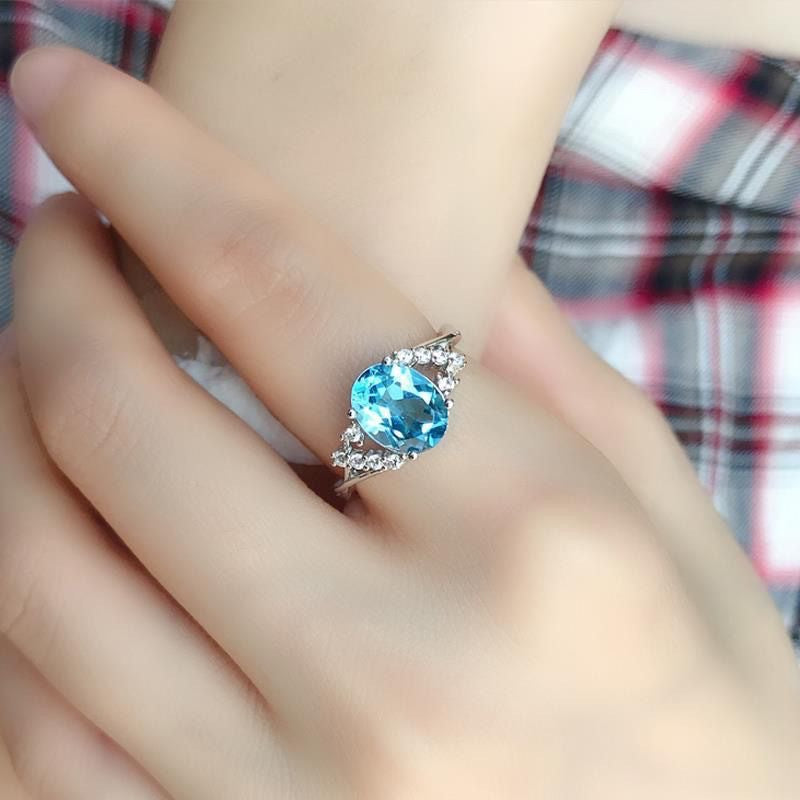 Wholesale S925 silver-plated natural Topaz ring