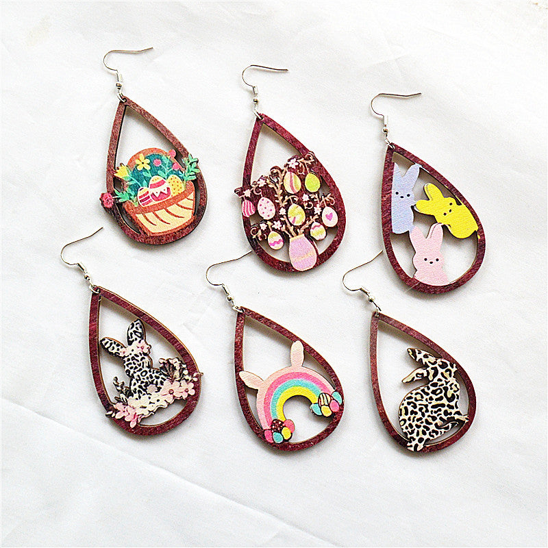 Wholesale Wooden Easter Leopard Earrings