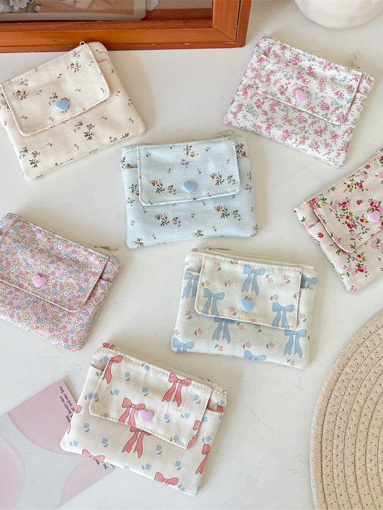 Wholesale Korean Style Flower Pattern Card Holder Wallet Double Layer Large Capacity Beige Polyester Stylish Women S Everyday Accessory Gift Resale