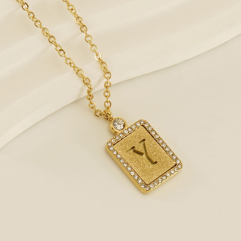 Wholesale Stainless Steel Pressed Sand Necklace Women's Diamond 18K Hollow 26 English Letters Clavicle Chain Choker Necklace ACC-NE-Zhongy002