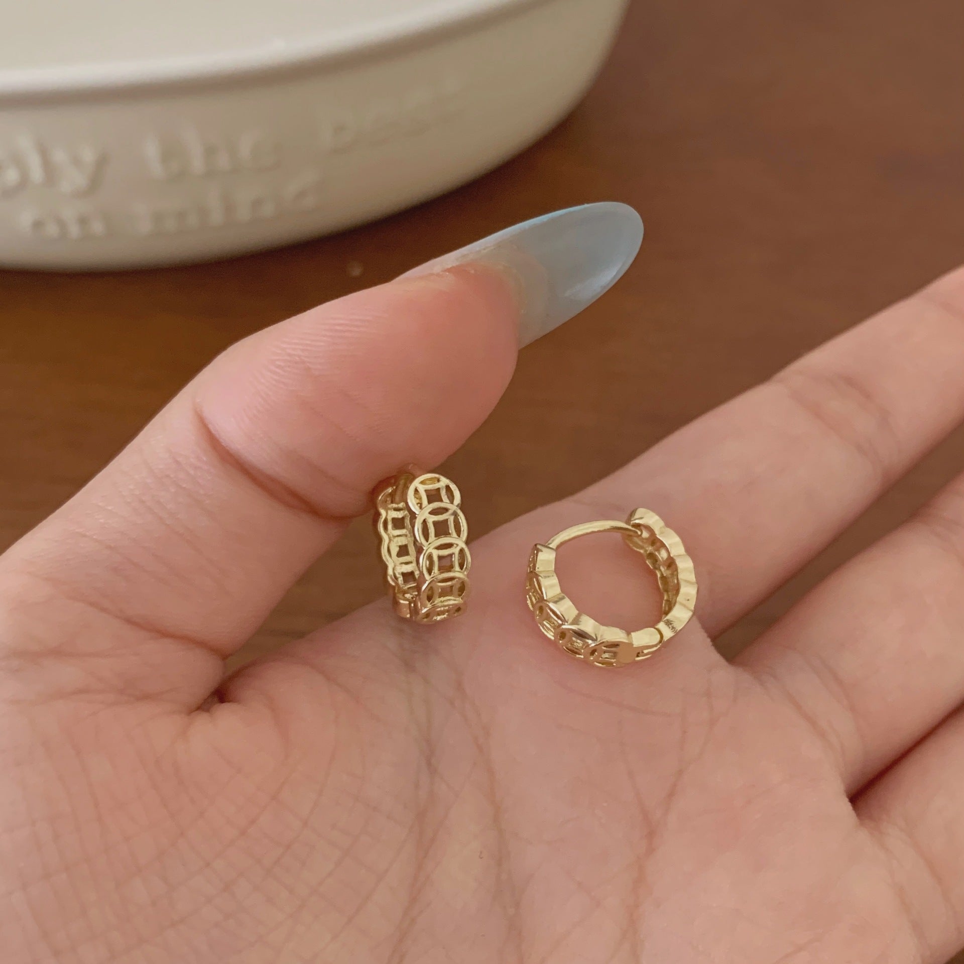 Wholesale Retro Copper Coin Earrings Gold and Silver  Niche Design Cut Out Circle Earrings