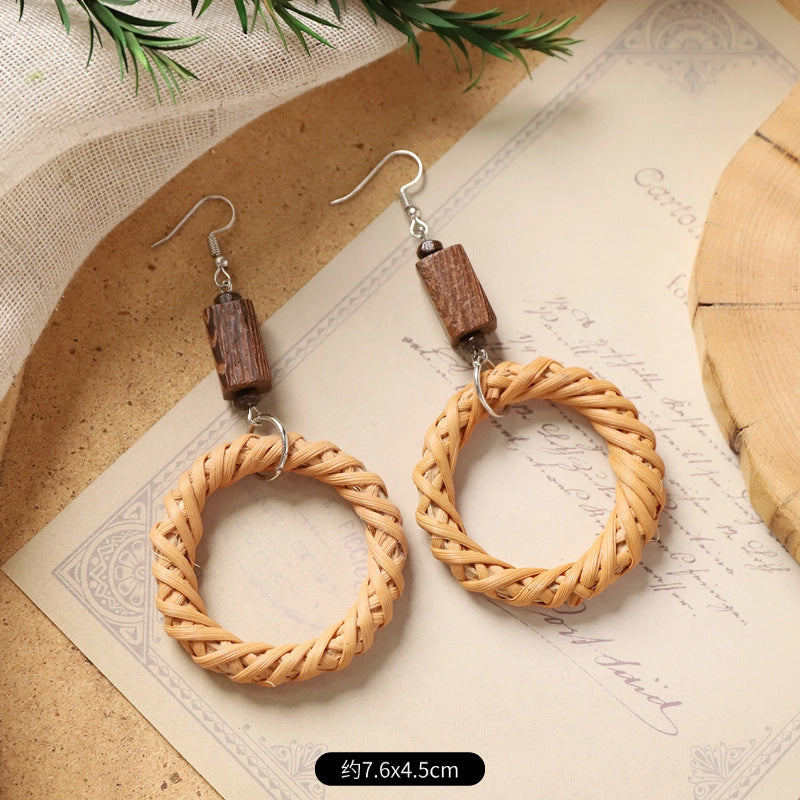 Wholesale Handmade Rattan Woven Bohemian Earrings