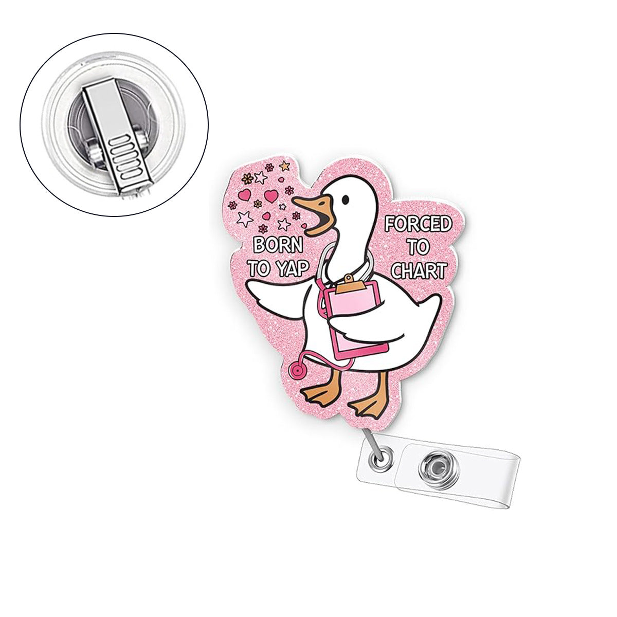 Wholesale Easy-Pull Clip Acrylic Pink Goose  Badge Reels