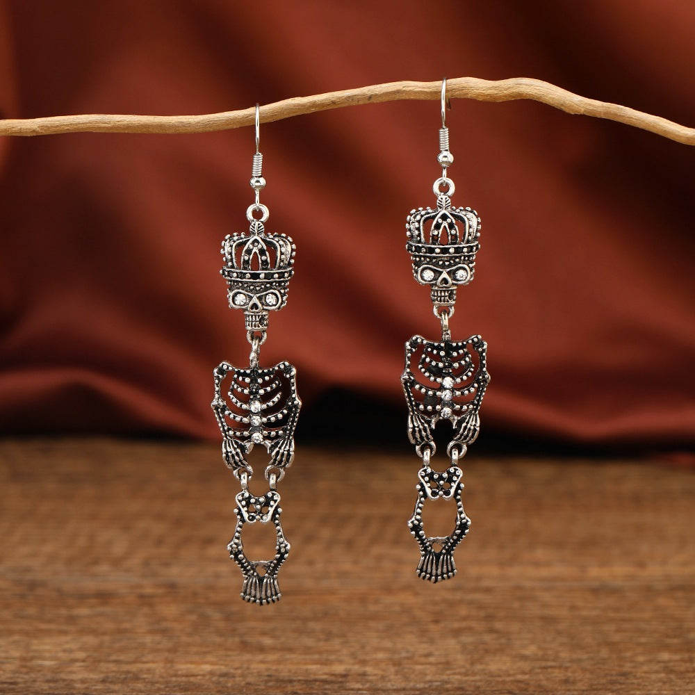 Wholesale Geometric Skull Drop Earrings Ancient Silver Alloy Fashion Jewelry Accessory
