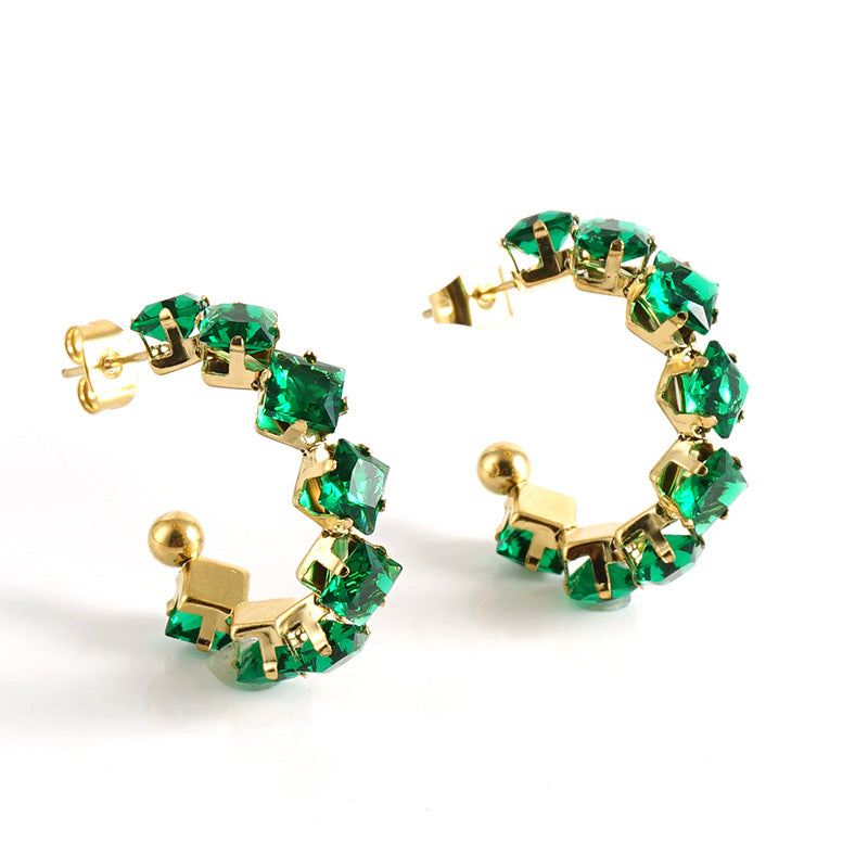 Wholesale Stainless Steel Diamond Earrings 18K Gold Titanium Steel Zircon Earrings ACC-ES-ZhongXin004