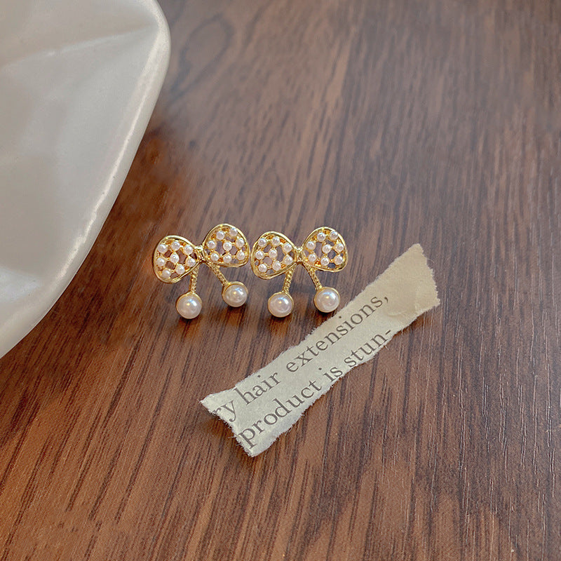 Wholesale Bow Copper S925 Silver Needle Earrings Bow Earrings Pearl Earrings ACC-ES-LvSha002