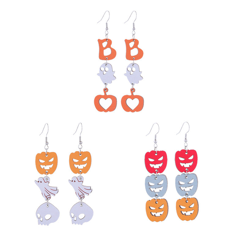 Wholesale Acrylic Earrings Ghost Pumpkin Bat  Skull Long  Halloween Earrings