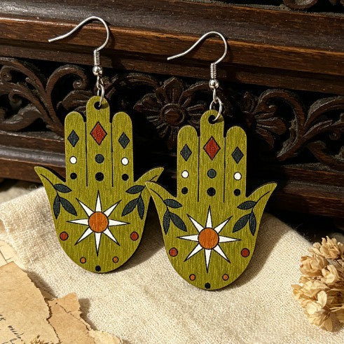 Wholesale Wooden Flat Bohemian Retro Earrings For Women French Vintage Style Fashion Jewelry Accessory For Boutique Resale