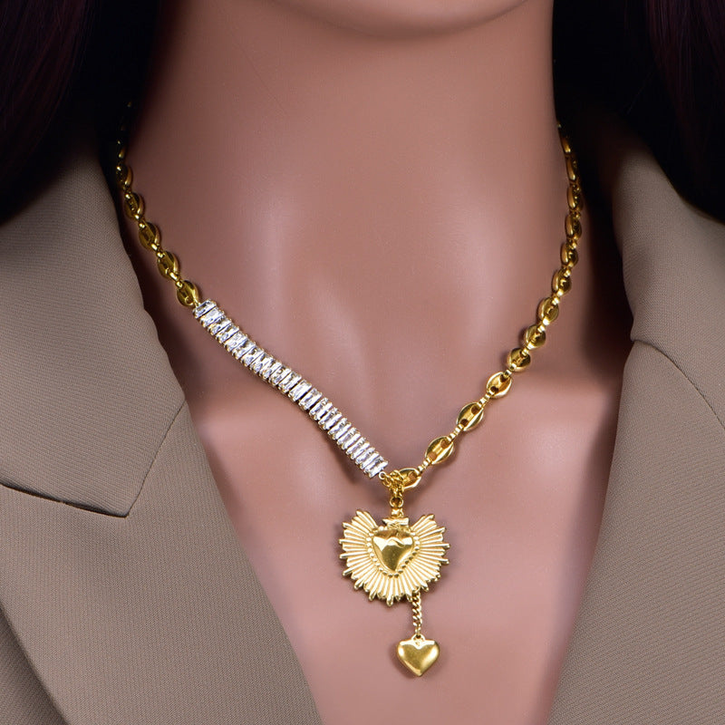 Wholesale Vintage Love Stainless Steel Necklaces Square Diamond Necklace Heart Tassel T-shirt Chain ACC-NE-JinLang006