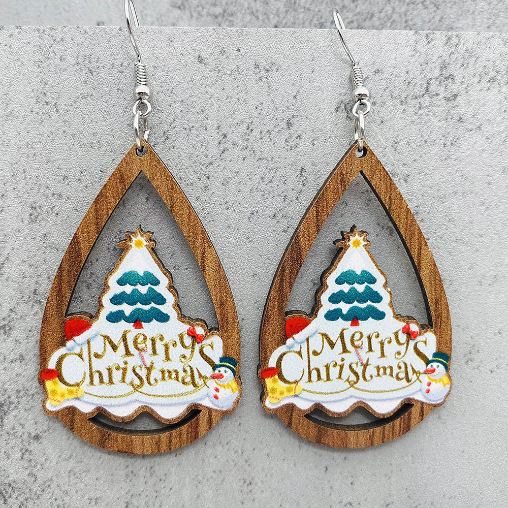Wholesale Christmas Santa Claus Bell Red Car Water Drop Wood Earrings ACC-ES-ChenY061