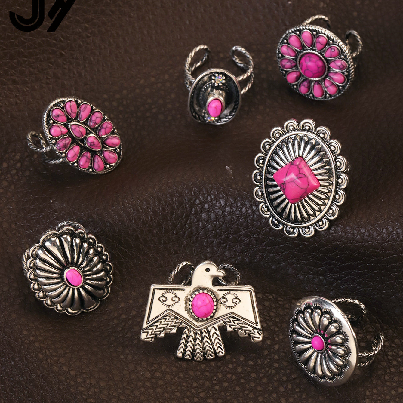 Wholesale Zinc Alloy Inlay Flower Ring Set Retro Ethnic Style Fashion Accessory for Women Gift
