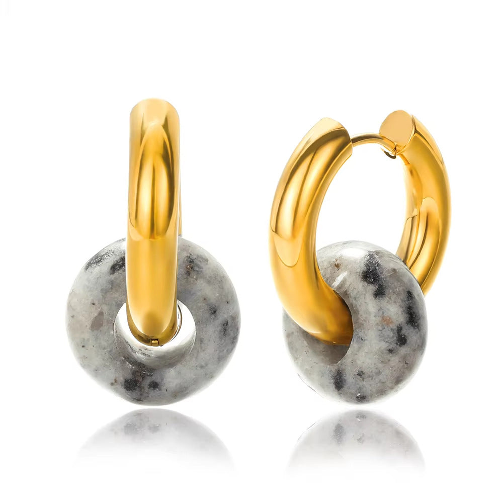 Wholesale Stainless steel earrings plated with 18K gold and natural stone
