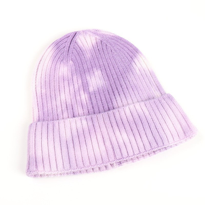 Wholesale  tie-dye turn-up knitted hat  winter fashion warm wool hat