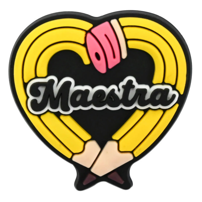 Wholesale  Random 100pcs e-commerce Spanish teacher series  PVC Soft Rubber Shoe Buckle Decoration