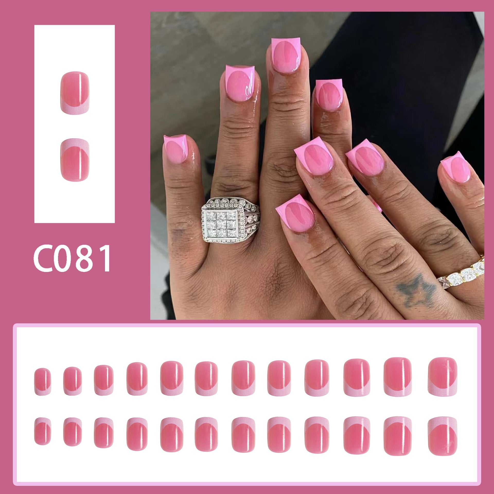 Wholesale 24 Pieces/box Nail Stickers Glossy Simple Jelly Powder Manicure Press-on Nails Kits ACC-NS-GuaiXL007