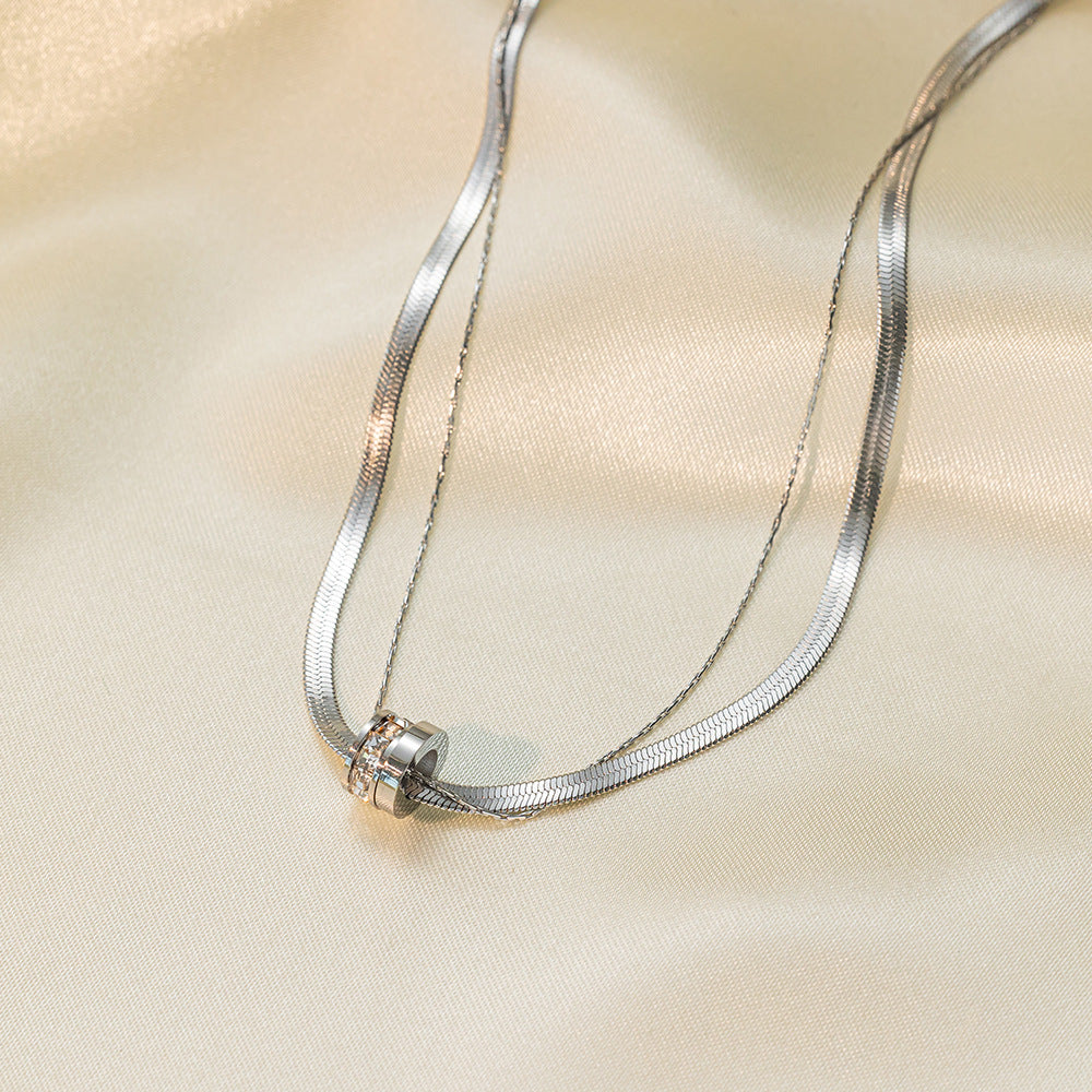 Wholesale Titanium Steel Clavicle Chain Transfer Ring Necklaces ACC-NE-Qiyun005