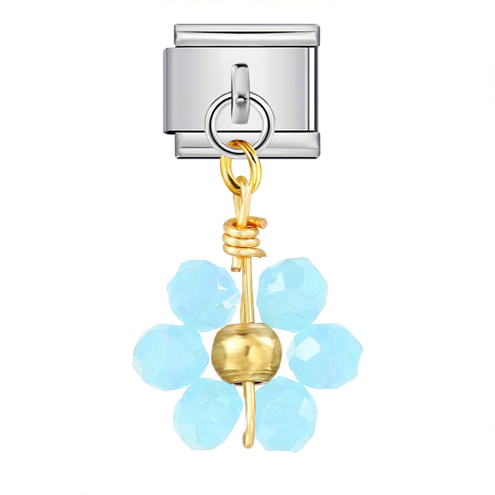 Wholesale Italian Charm Bracelet 9mm DIY  Crystal Bead Flower Pendant Creative Stainless Steel Composable Bracelet